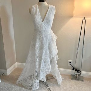 One33 Social Lace Maxi Dress, V Neck, Bridal Shower Wedding Formal White 8